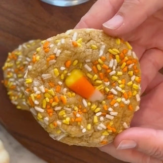 Candy Corn Cookie ready to be eaten.