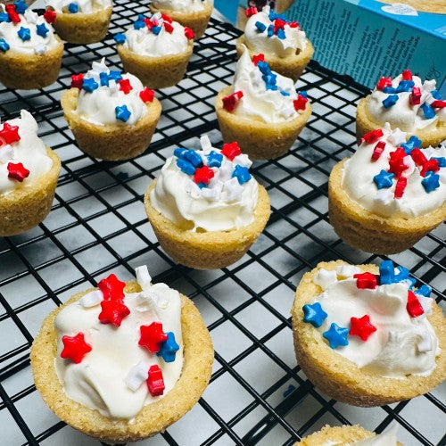 Patriotic Cookie Cups on a cooling rack.