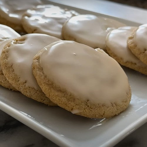 French Toast cookies on a white serving platter. 