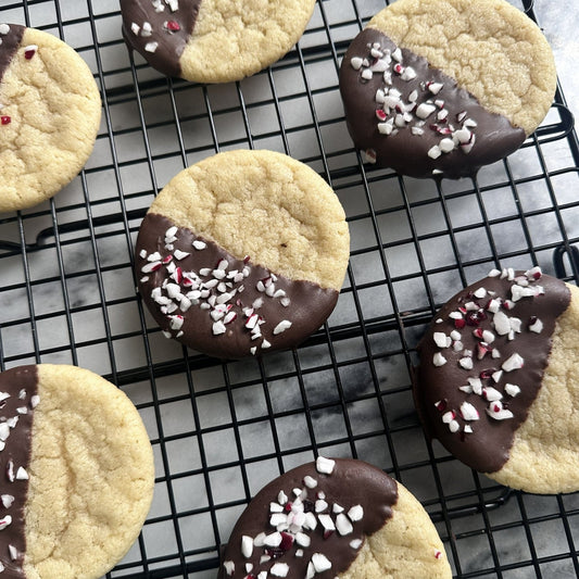 Peppermint Twist sugar cookies with a festive holiday design.
