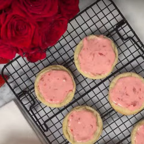 Valentine's Day Sugar Cookies with Fresh Strawberry Frosting